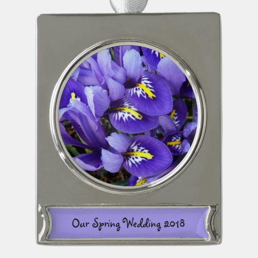 Miniatuur Blue Iriss Spring Floral Verzilverd Banner Ornament (Voorkant)