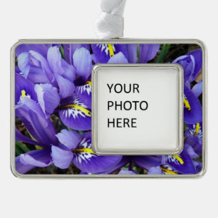 Miniatuur Blue Iriss Spring Floral Verzilverd Omlijst Ornament