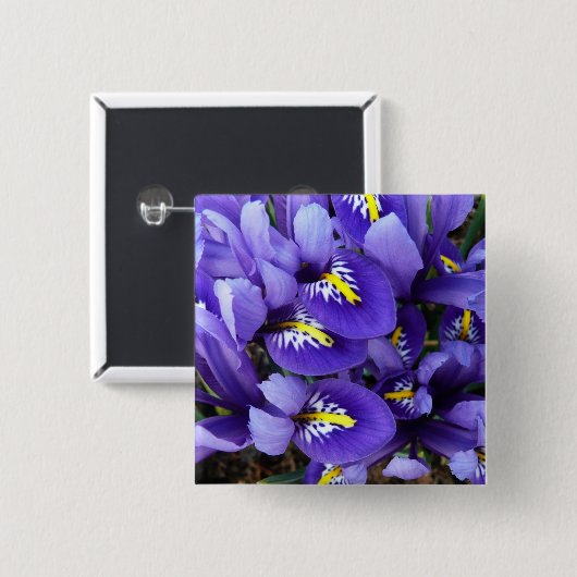 Miniatuur Blue Iriss Spring Floral Vierkante Button 5,1 Cm (Voorkant /achterkant)