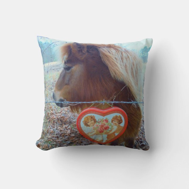 Miniatuur Bruin paard Valentijnshart Kussen (Voorkant)