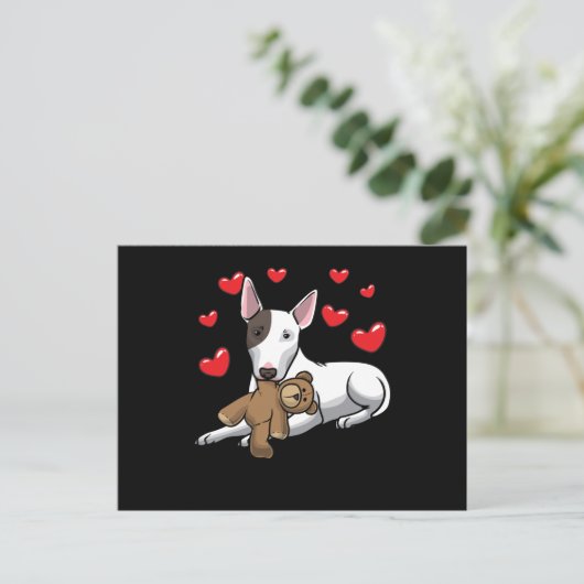 Miniatuur Bull Terrier Dog met gespoten dier Briefkaart (Staand voorkant)