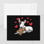 Miniatuur Bull Terrier Dog met gespoten dier Briefkaart (Voorkant / Achterkant)