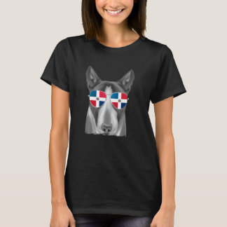 Miniatuur Bull Terrier Hond Dominicaanse Vlag Zonn T-shirt