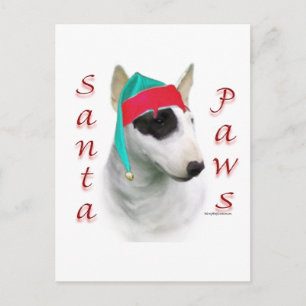 Miniatuur Bull Terrier Santa Paws Feestdagenkaart