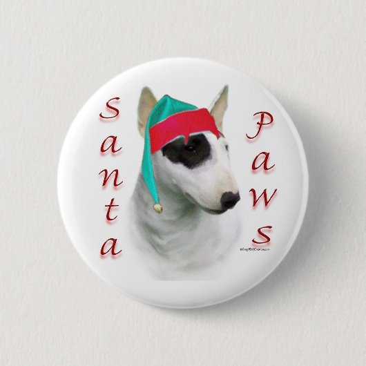 Miniatuur Bull Terrier Santa Paws Ronde Button 5,7 Cm (Voorkant)