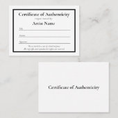 Miniatuur Certificaat van Echtheid voor Kunst (Voorkant / Achterkant)