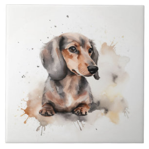 Miniatuur Dachshond hond waterverf huisdier Tegeltje