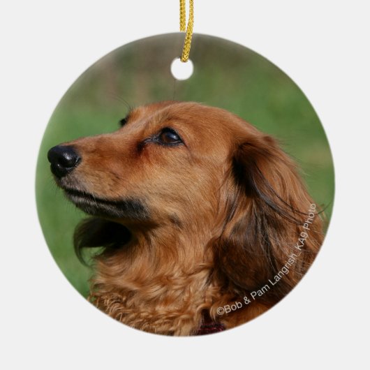 Miniatuur Dachshund 2 met lange vleugels Keramisch Ornament (Voorkant)