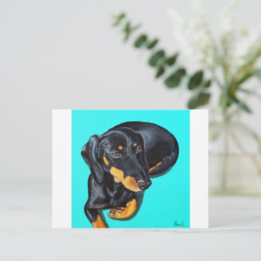 Miniatuur Dachshund Painting - diskette Briefkaart (Staand voorkant)