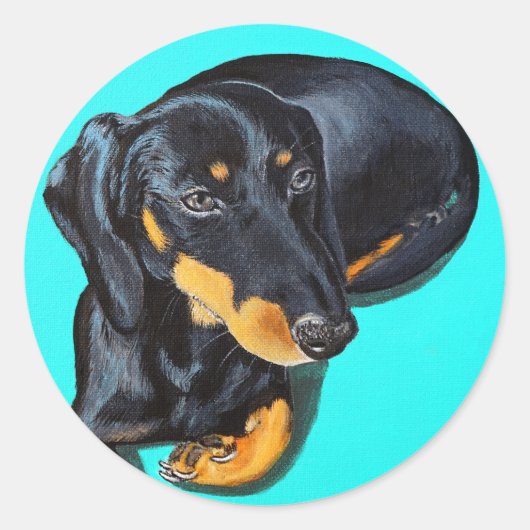 Miniatuur Dachshund Painting - diskette Ronde Sticker (Voorkant)