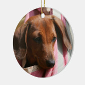 Miniatuur Dachshund Puppy met gladde haren Keramisch Ornament (Links)