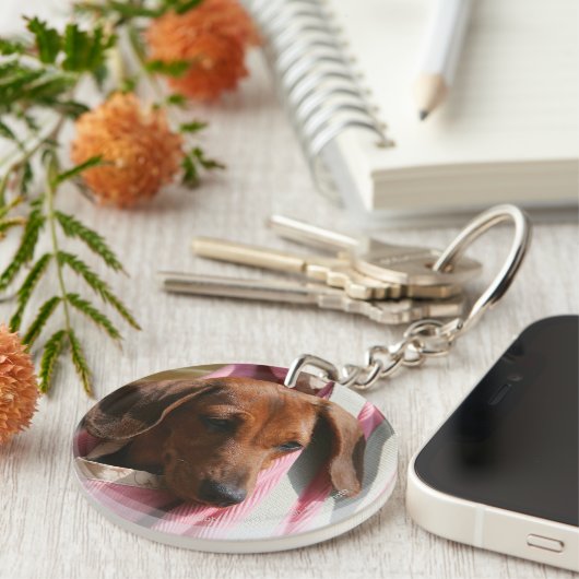 Miniatuur Dachshund Puppy met gladde haren Sleutelhanger (Voorkant Rechts)