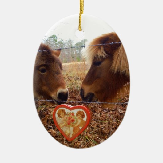 Miniatuur Donkey & Horse Valentijn Heart Keramisch Ornament (Voorkant)