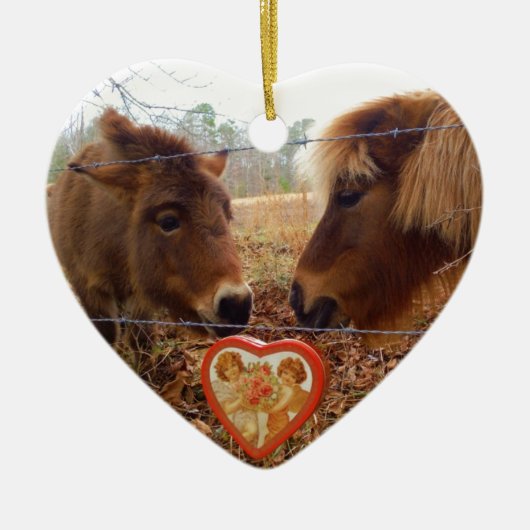 Miniatuur Donkey & Horse Valentijn Heart Keramisch Ornament (Voorkant)