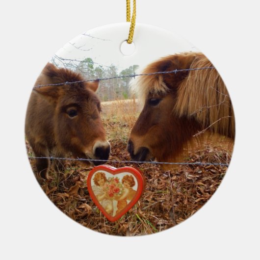 Miniatuur Donkey & Horse Valentijn Heart Keramisch Ornament (Voorkant)