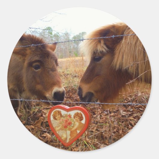 Miniatuur Donkey & Horse Valentijn Heart Ronde Sticker (Voorkant)