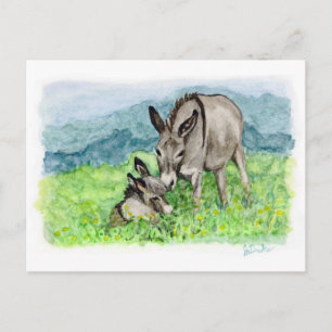 Miniatuur Donkey Mam en Baby Art Briefkaart