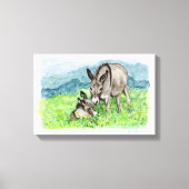 Miniatuur Donkey Mam en Baby Art Canvas Afdruk (Voorkant)