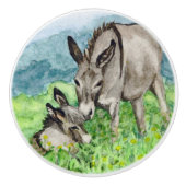 Miniatuur Donkey Mam en Baby Art Keramische Knop (Voorkant)