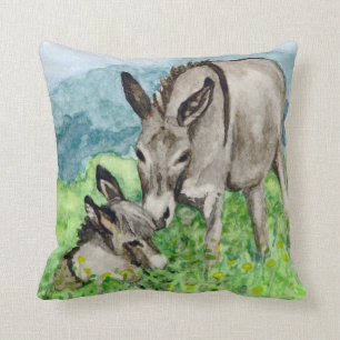 Miniatuur Donkey Mam en Baby Art Kussen