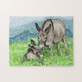 Miniatuur Donkey Mam en Baby Art Legpuzzel (Horizontaal)