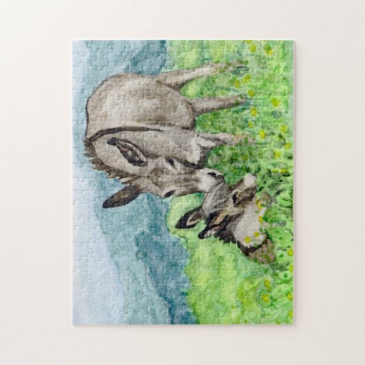 Miniatuur Donkey Mam en Baby Art Legpuzzel (Verticaal)