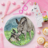 Miniatuur Donkey Mam en Baby Art Papieren Bordje (Feest)