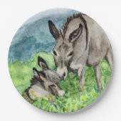 Miniatuur Donkey Mam en Baby Art Papieren Bordje (Voorkant)