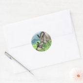 Miniatuur Donkey Mam en Baby Art Ronde Sticker (Envelop)