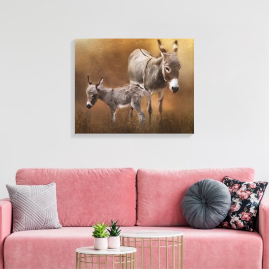 Miniatuur Donkey met Colt Canvas (Insitu (Woonkamer))