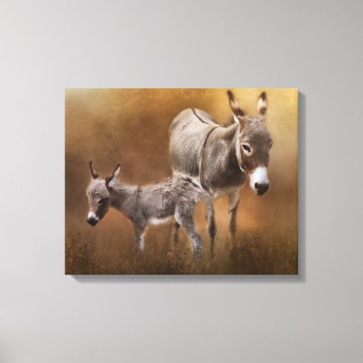 Miniatuur Donkey met Colt Canvas (Voorkant)