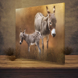 Miniatuur Donkey met Colt Canvas Afdruk