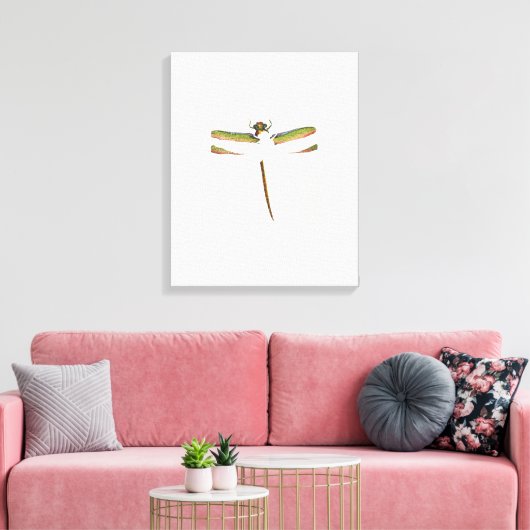 Miniatuur Dragonfly op witte achtergrond Canvas Afdruk (Insitu (Woonkamer))