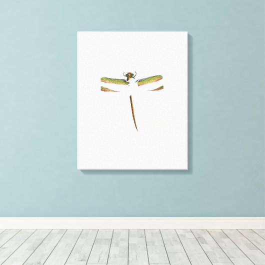 Miniatuur Dragonfly op witte achtergrond Canvas Afdruk (Insitu (Houten vloer))