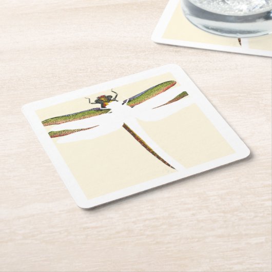 Miniatuur Dragonfly op witte achtergrond Kartonnen Onderzetters (Schuin)