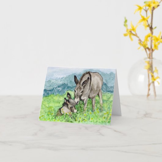 Miniatuur ezel Moederdag Kaart (Gele Bloem)