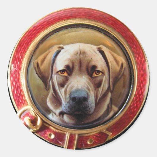 MINIATUUR HONDENPORTRETTEN CHOCOLADE LABRADOR RONDE STICKER (Voorkant)