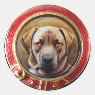 MINIATUUR HONDENPORTRETTEN CHOCOLADE LABRADOR RONDE STICKER