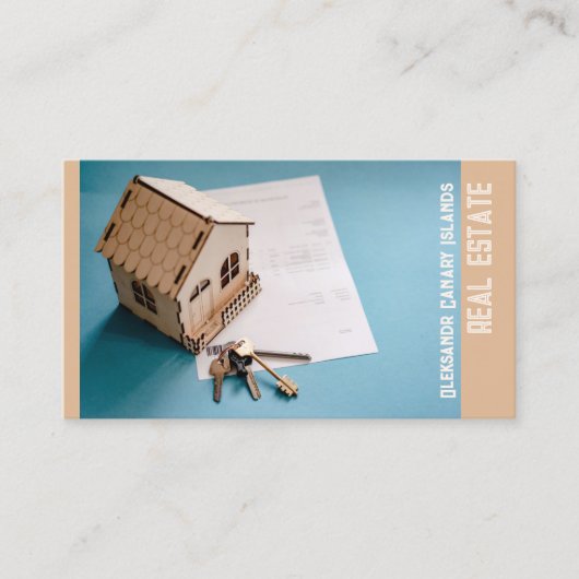 Miniatuur Huis, Sleutels en Document Onroerend goe Visitekaartje (Voorkant)