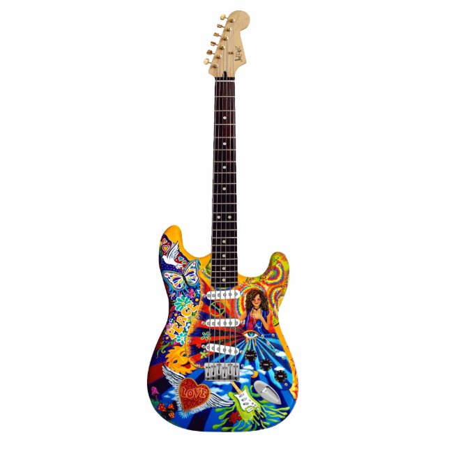 Miniatuur Janis Elektrische Gitaar Kunst Beeldhouw Staand Fotobeeldje (Voorkant)