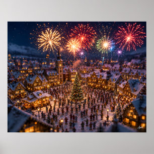 Miniatuur Kerstavond Vuurwerk Poster