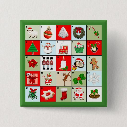 miniatuur kerstcadeaukalender vierkante button 5,1 cm (Voorkant)