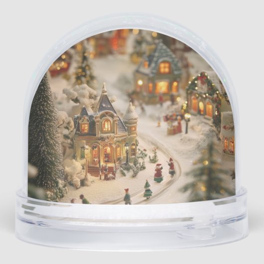 Miniatuur kerstdorp met sneeuw bedekte winter sneeuwbol (Achterkant)