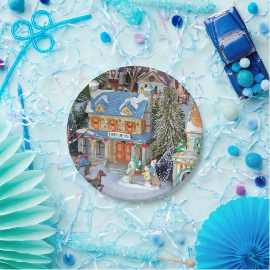 Miniatuur kerstdorp papieren bordje (Feest)