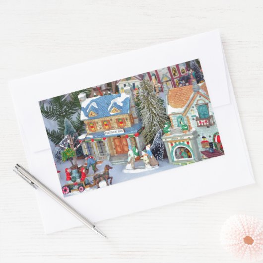 Miniatuur kerstdorp rechthoekige sticker (Envelop)