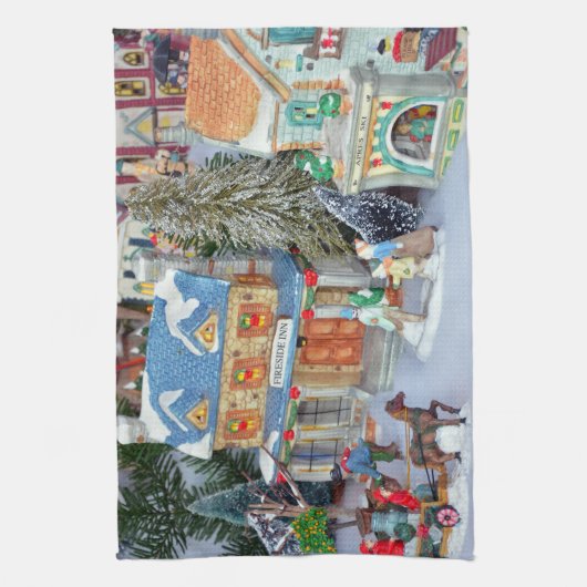 Miniatuur kerstdorp theedoek (Verticaal)