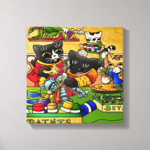 Miniatuur Knight Cat Model Schilderkatten Canvas Afdruk