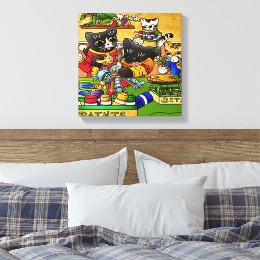 Miniatuur Knight Cat Model Schilderkatten Canvas Afdruk (Insitu (Slaapkamer))