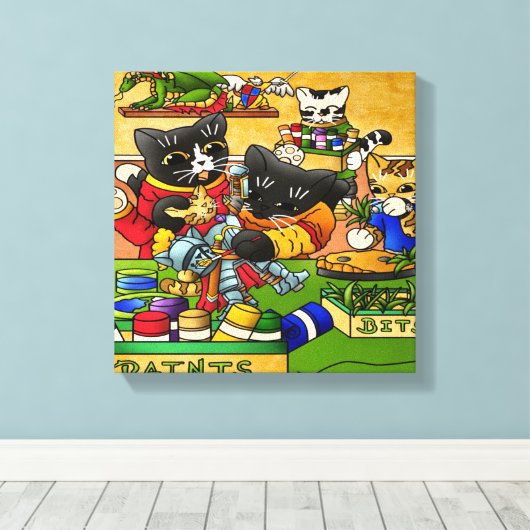 Miniatuur Knight Cat Model Schilderkatten Canvas Afdruk (Insitu (Houten vloer))