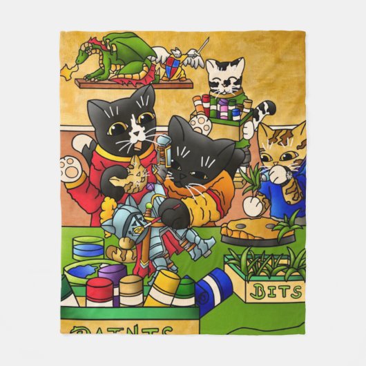 Miniatuur Knight Cat Model Schilderkatten Fleece Deken (Voorkant)